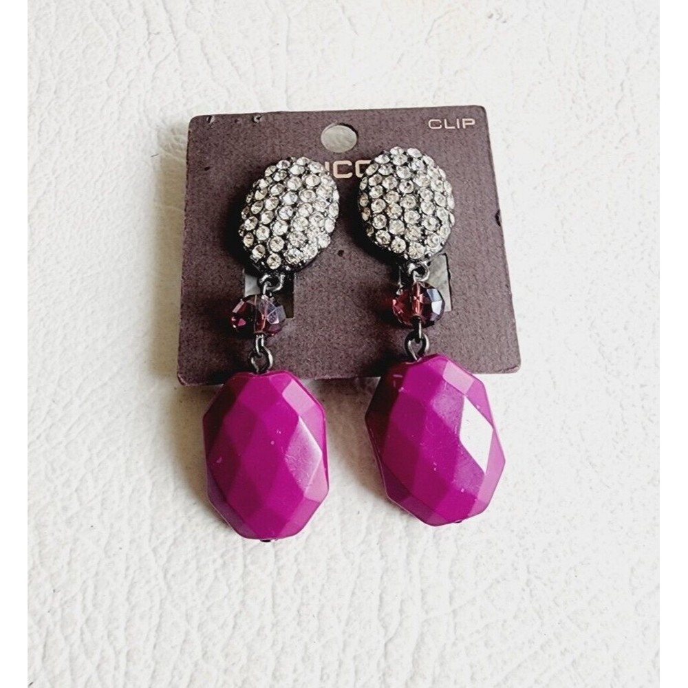 Chico’s Crystals Donella Clip On  Earrings Acrylic  Beads New with Imperfections